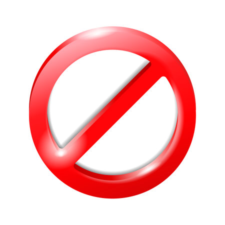 Prohibit sign template - 3D strickethrough blank red circle with glares. Decorative element for protest poster or stickerのイラスト素材