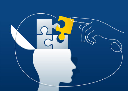 Brain as puzzle pieces - concept for mental health, psychiatry, intelligenceのイラスト素材
