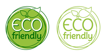 Eco friendly green stamp with tree in thin line - emblem for healthy or natural food products, cosmetics, packaging marking or clear technology - isolated vector emblemのイラスト素材