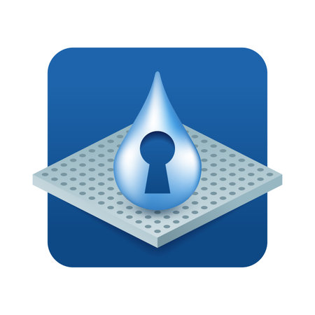 Water Absorbing effect icon, locked liquid drop with keyhole. Isolated vector pictogram for water resits materialsのイラスト素材