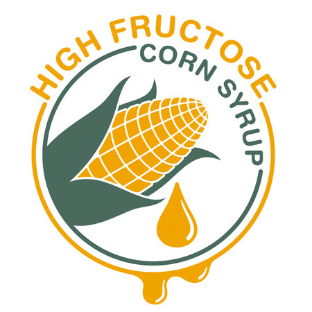 High Fructose Corn Syrup sweetener pictogram for labeling - ear of corn and drop of food additive - isolated vector emblemのイラスト素材