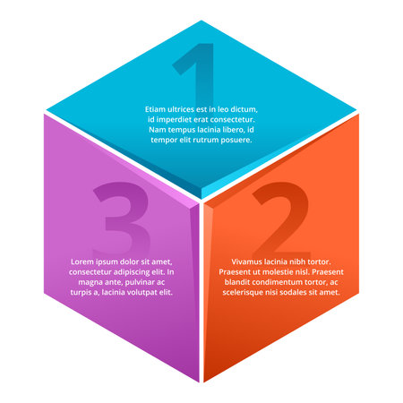 Rhombic infographic template. 3 steps or points in different colors and main title inside with sample textのイラスト素材