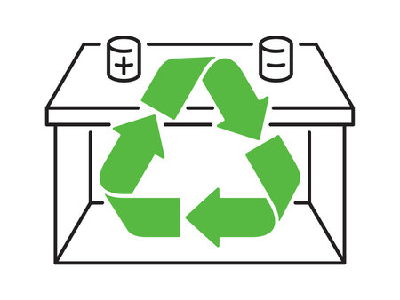 Lead-acid battery recycling sign - technology and solutions for reuse a car accumulator. Isolated vector icon.のイラスト素材