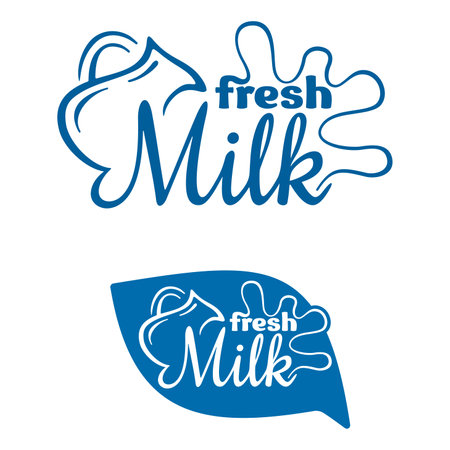 Fresh Milk logo template for dairy products - with drawn jug. Flat vector emblemのイラスト素材