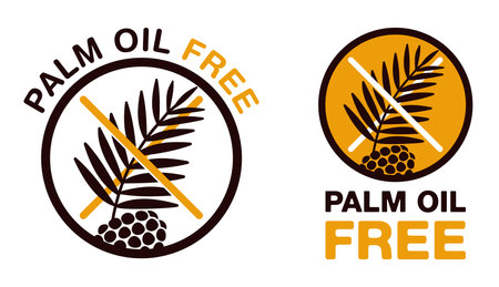 Palm oil free pictogram - palm branch and seeds. Labeling for unavailability of harmful food ingredient - isolated vector emblemのイラスト素材
