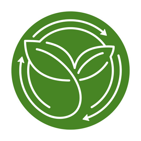 Biodegradable, Recycle waste biomaterials sticker - plant sprout turns ty recycle symbol - eco friendly compostable material production - environment protection emblemのイラスト素材