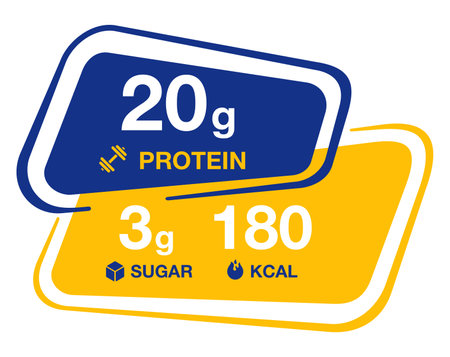 Value of Protein, Sugar and calories - Label for chocolate bar or energy drink - . Isolated badgeのイラスト素材