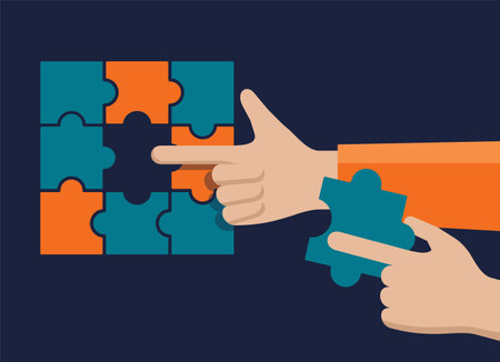 We are hiring banner - hand piecing together a puzzle - symbol oh HR, hiring, co-workingのイラスト素材