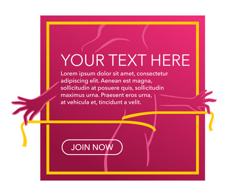 Weight loss challenge diet program square banner template - slim woman silhouette with measuring tape around and place for slogan or company name. Isolated Vector illustrationのイラスト素材