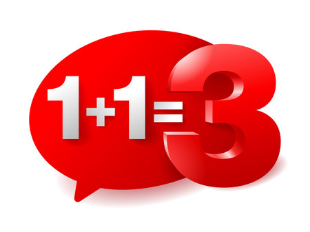 1 plus 1 is 3 badge or web button for special offer. Buy two and get Three in 3D rope tag form - isolated vector iconのイラスト素材