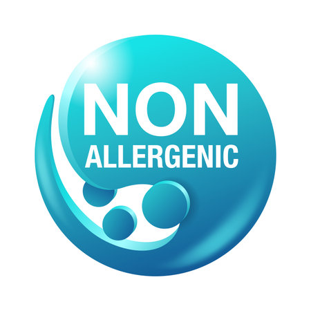 Non-allegrenic 3D futuristic emblem with particles, quality testing proven icon for cosmetic products packagingのイラスト素材