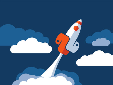 High Perfomance of popular programming language - spaceship flight with wings in form of emblem. Vector illustrationのイラスト素材