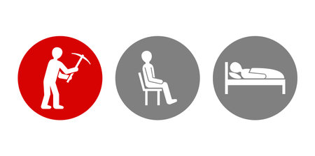 8-hour day system. Working life with third parts of weekday. Eight hours for work, rest and sleep. Vector icons set in single conceptのイラスト素材