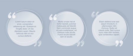 Quotes template - 3 variations in circular frame flat decorative text block with quotation marks and wavy calligraphic lines - vector typographic block or website elementのイラスト素材