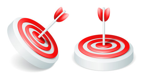 Archery target 3D icon as metaphor of successful business strategy and targeting. Isolated vector objectのイラスト素材