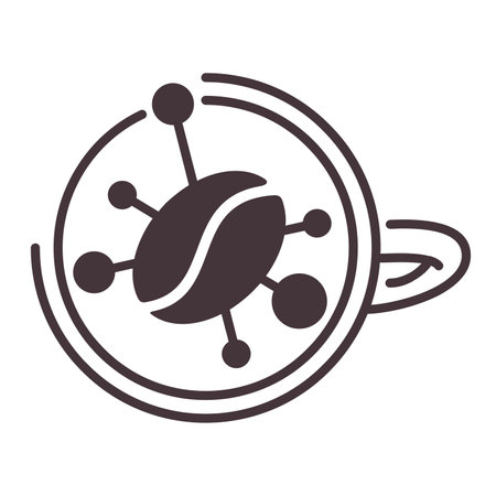 Caffeine icon - coffee bean with abstract coffeee cup in top view - isolated vector emblem for food composition on products labelingのイラスト素材