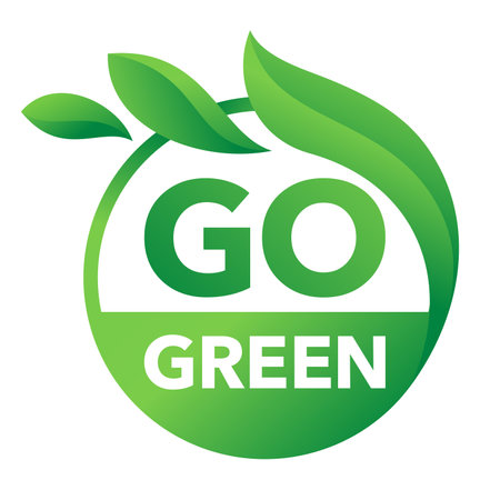 Go Green catchy slogan - eco-friendly motivational phrase in creative floral decoration - isolated vector badgeのイラスト素材