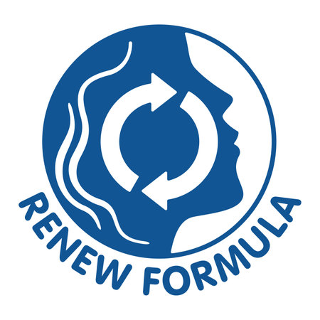 Skin renew formula flat pictogram - emblem for anti-age and anti wrickles cosmetics marking. Molecular structure and woman face silhouette - vector skincare pictogramのイラスト素材