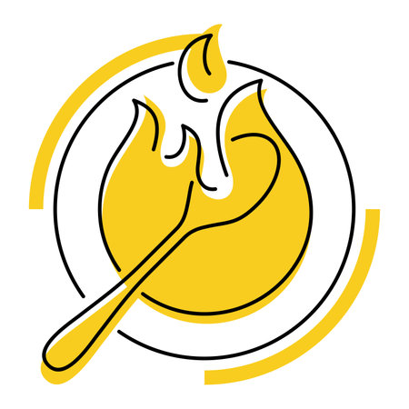 Metabolism yellow icon in thin line - organism reactions when foods converted to energy. Isolated vector emblemのイラスト素材