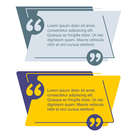 Quotes template in color and grayscale - flat decorative text block. Creative quotation marks andcopy place with sample text, message box - vector typographic block or website elementのイラスト素材