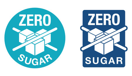 Zero sugar sign for diabetic food labeling - crossed out sugar cubes, artificial sweeteners. ISolated vector icon in circular and square optionのイラスト素材