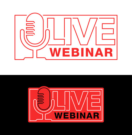 Live webinar button or block for banner - red thin line box with microphone button and text - isolated templateのイラスト素材