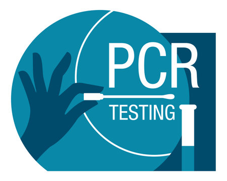 COVID-19 PCR testing - analysis for presence of antibodies - hands, swab stick and test tube in flat styleのイラスト素材