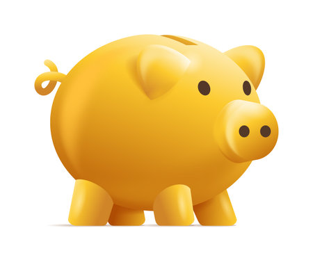 Piggy bank golden 3D realistic icon - for money savings, credit, investment or wealthのイラスト素材