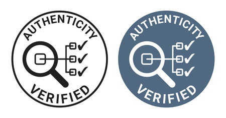 Authenticity Verified icon - stamp for certified products. Isolated vector stickerのイラスト素材