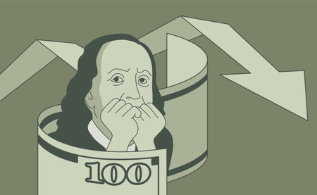 Global crisis of economy - frightened money bank note and unstable chartのイラスト素材