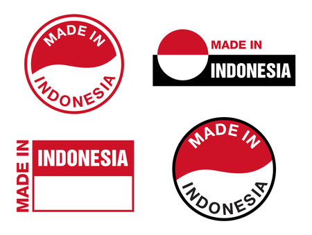 Made in Indonesia icons set - isolated badges in country flag colorsのイラスト素材