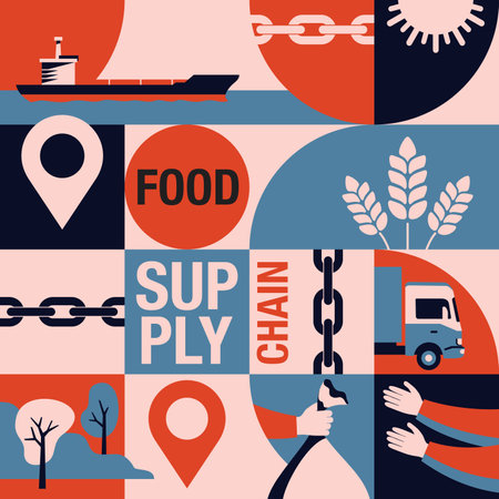 Food supply chains and agribusinesses concept - food production-distribution-consumption configuration for farmers, agriculture and solidarity purchase groupsのイラスト素材
