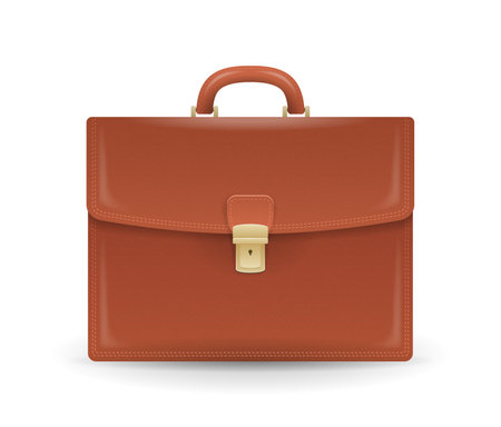 Brown leather suitcase in classic style - realistic vector illustrationのイラスト素材