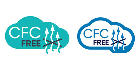 CFC free badge - Chlorofluorocarbons or freon, inhaler aerosol component that makes destructive effects on the ozone layer iconのイラスト素材