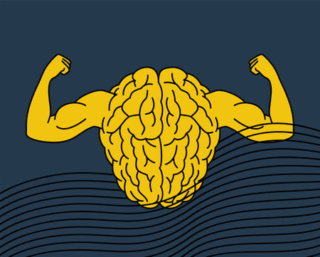 Brain muscles - age-proof of your mind. Mental health with metaphor - brain as bodybuilderのイラスト素材