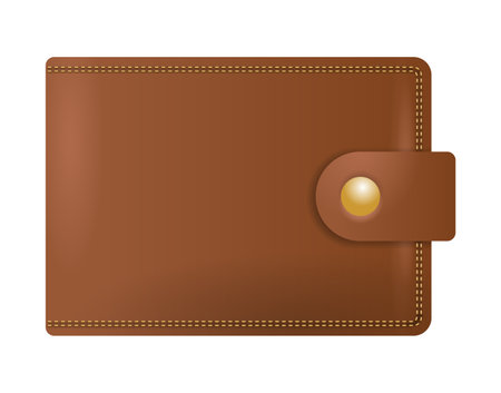 Brown leather wallet for money. Vector realistic purse - isolated illustrationのイラスト素材