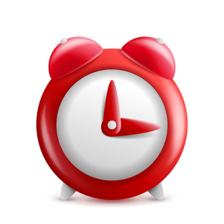 Red alarm clock in simple 3D decoration - isolated vector illustration for icon or design elementのイラスト素材