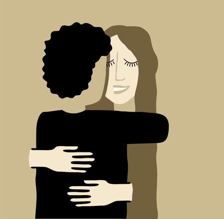 Cuddling people - couple embracing each other - abstract conceptual vector illustrationのイラスト素材