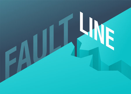 Fault line - geological or psychological term, dividing the one area into different subgroups - isometric vector illustrationのイラスト素材
