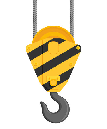 Crane hook - construction equipment for freight lifting and loading. Isolated vector illustrationのイラスト素材