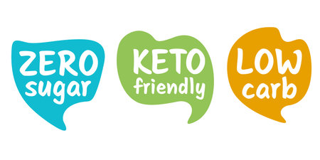 Food labeling set - Keto friendly, Zero sugar and Low carb - Isolated vector icons setのイラスト素材