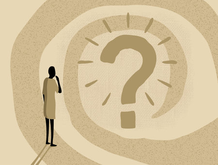 Alternative decision choice concept. Abstract Person looking at big question markのイラスト素材