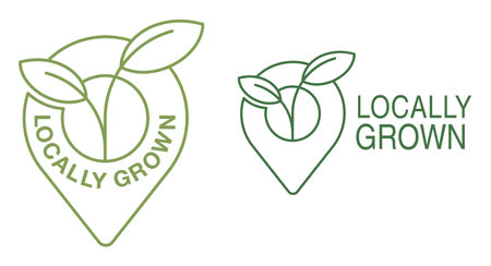 Locally grown stamp - eco-friendly emblem for packaging of regional farming fruits or vegetables - isolated vector pictogramのイラスト素材