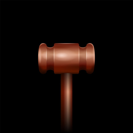 Judge gavel on black background. Justice of auction hammer for adjudication of sentences and bills. Vector illustrationのイラスト素材