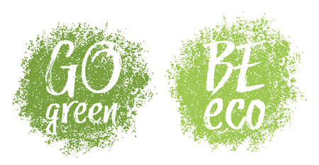 Go Green and Be Eco - grungy textured stamps with popular calligraphic slogansのイラスト素材