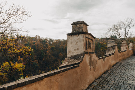 Castle walls of Krivoklat, Gothic architecture in Czech Republicの写真素材