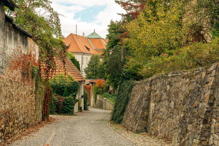 Streets of the old Town of Cesky Krumlov, Czech Republicの写真素材