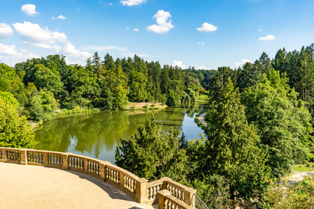 Pruhonice park summer panorama - near Prague. Bohemia, Czech Republicの写真素材
