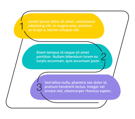 Three steps infographic template with creative colorful framesのイラスト素材