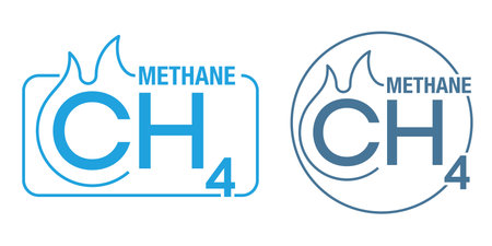 Methane flat and thin badge - chemical compound with formula CH4, carbon and hydrogen. Main component of fossil natural gasのイラスト素材